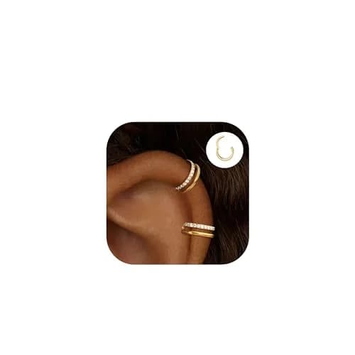 Qyalie Cartilage Helix Conch Piercing Jewelry 14K Gold Plated Stainless Steel | Dainty Double Hoop Earrings for Women thumbnail 1