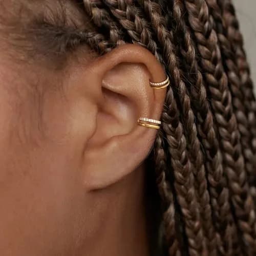 Qyalie Cartilage Helix Conch Piercing Jewelry 14K Gold Plated Stainless Steel | Dainty Double Hoop Earrings for Women thumbnail 5