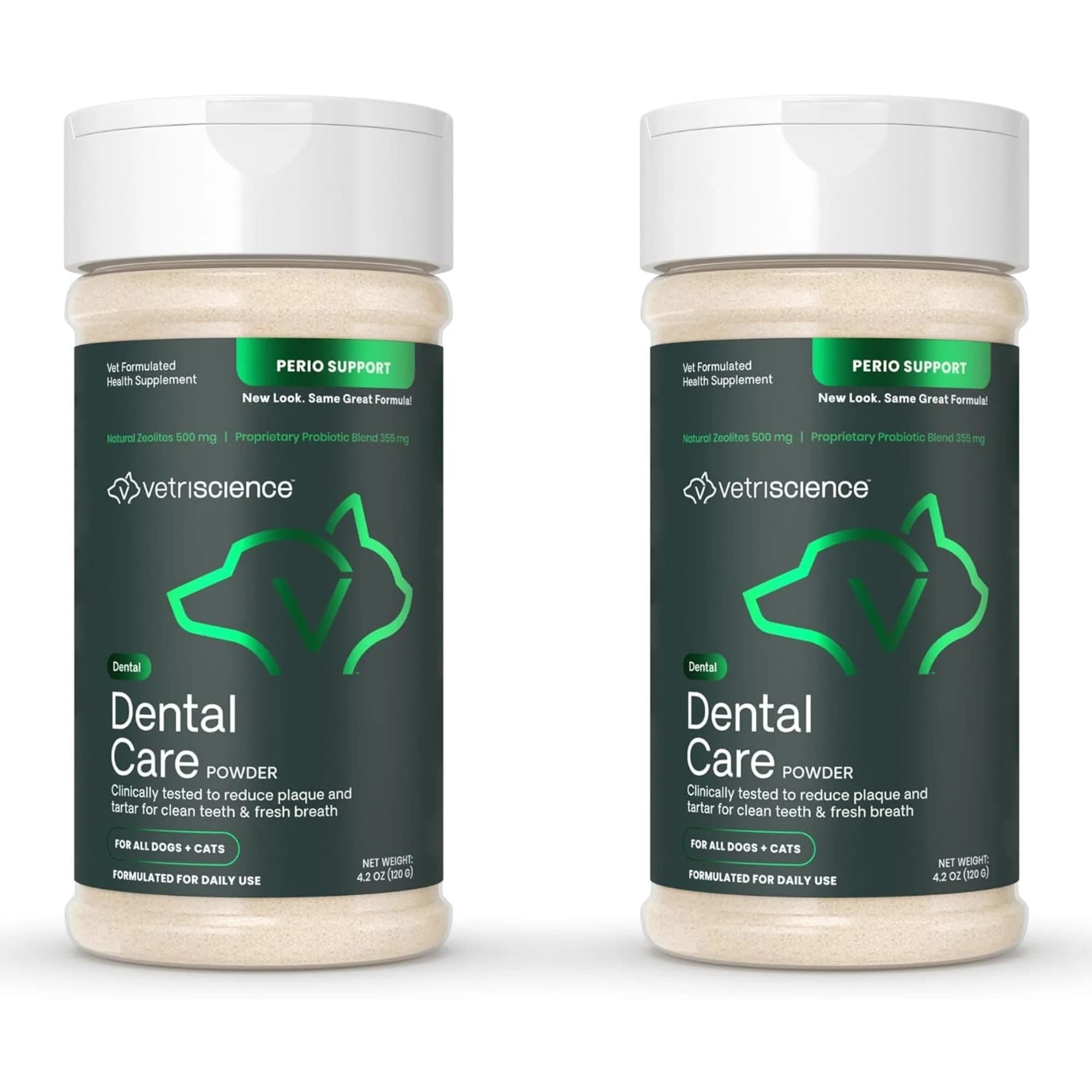 VetriScience Dental Care Powder for Dogs and Cats 4.2 Oz | No-Brush Oral Hygiene Support — 2 X 4.2 Oz