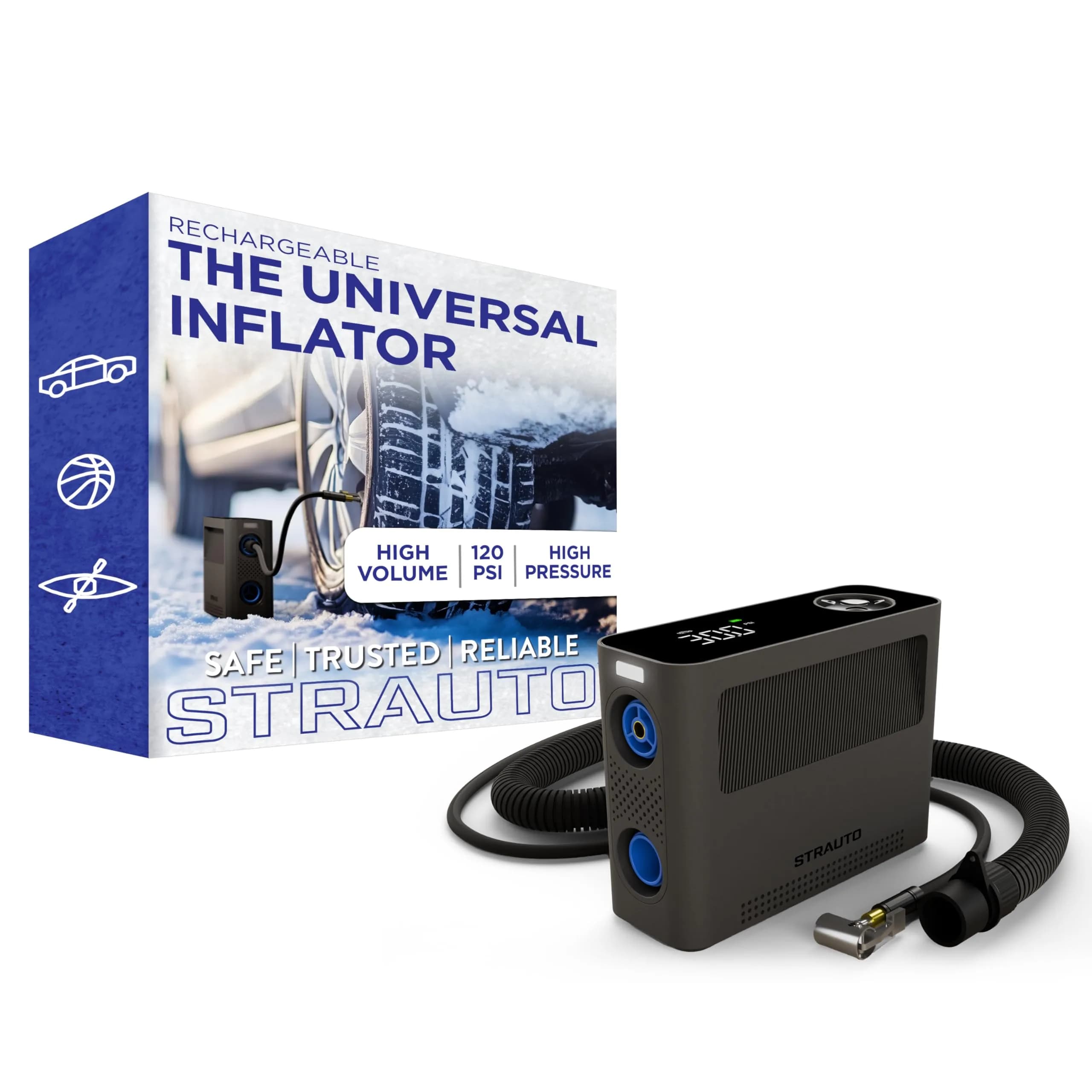 STRAUTO Universal Inflator Tire Inflator Air Compressor Paddle Board | Portable, 120 PSI, 7 Presets