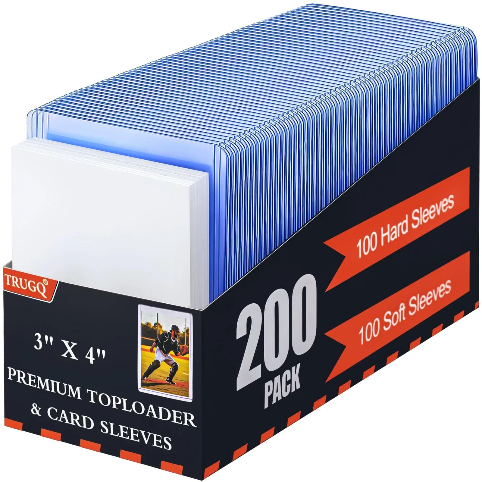 TRUGQ Card Sleeves Toploaders Set (200 Count) | 3" x 4" Hard Plastic Protectors with Soft Sleeves for Baseball, Sports, K-Pop Cards - main product image