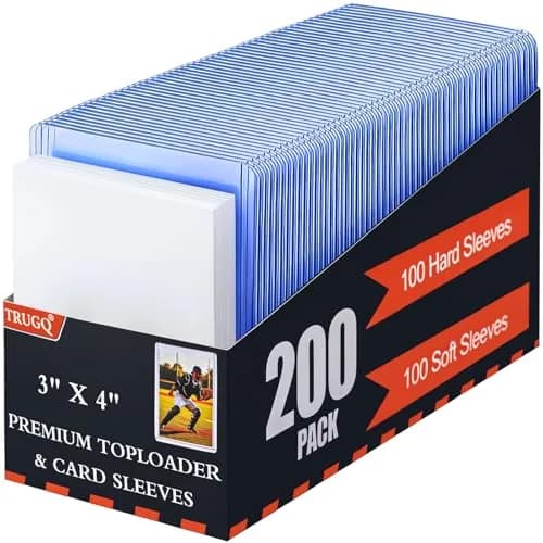 TRUGQ Card Sleeves Toploaders Set (200 Count) | 3" x 4" Hard Plastic Protectors with Soft Sleeves for Baseball, Sports, K-Pop Cards thumbnail 1