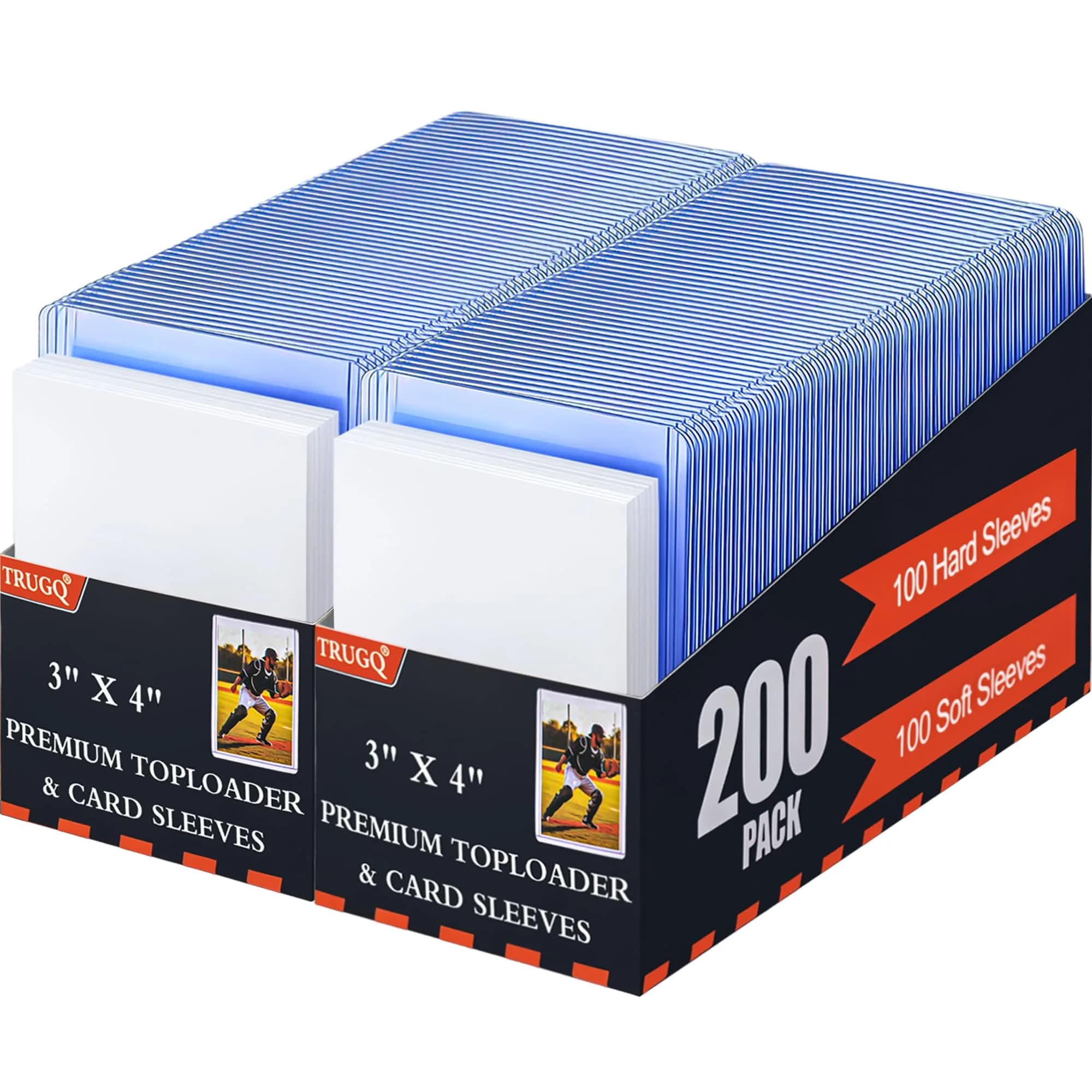 TRUGQ Card Sleeves Toploaders Set (200 Count) | 3" x 4" Hard Plastic Protectors with Soft Sleeves for Baseball, Sports, K-Pop Cards — 200 Hard Sleeves+200 Soft Sleeves