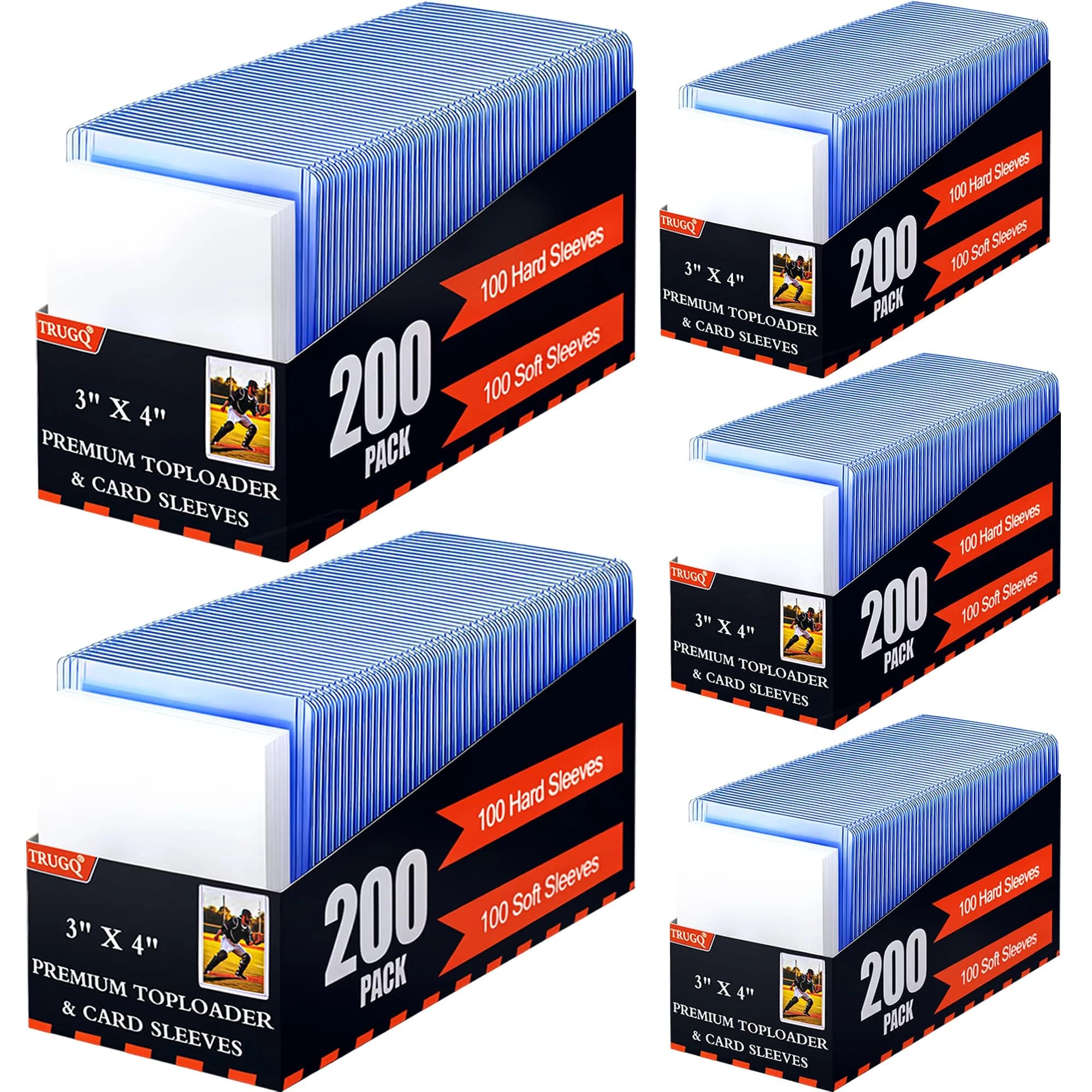 TRUGQ Card Sleeves Toploaders Set (200 Count) | 3" x 4" Hard Plastic Protectors with Soft Sleeves for Baseball, Sports, K-Pop Cards — 500 Hard Sleeves+ 500 Soft Sleeves