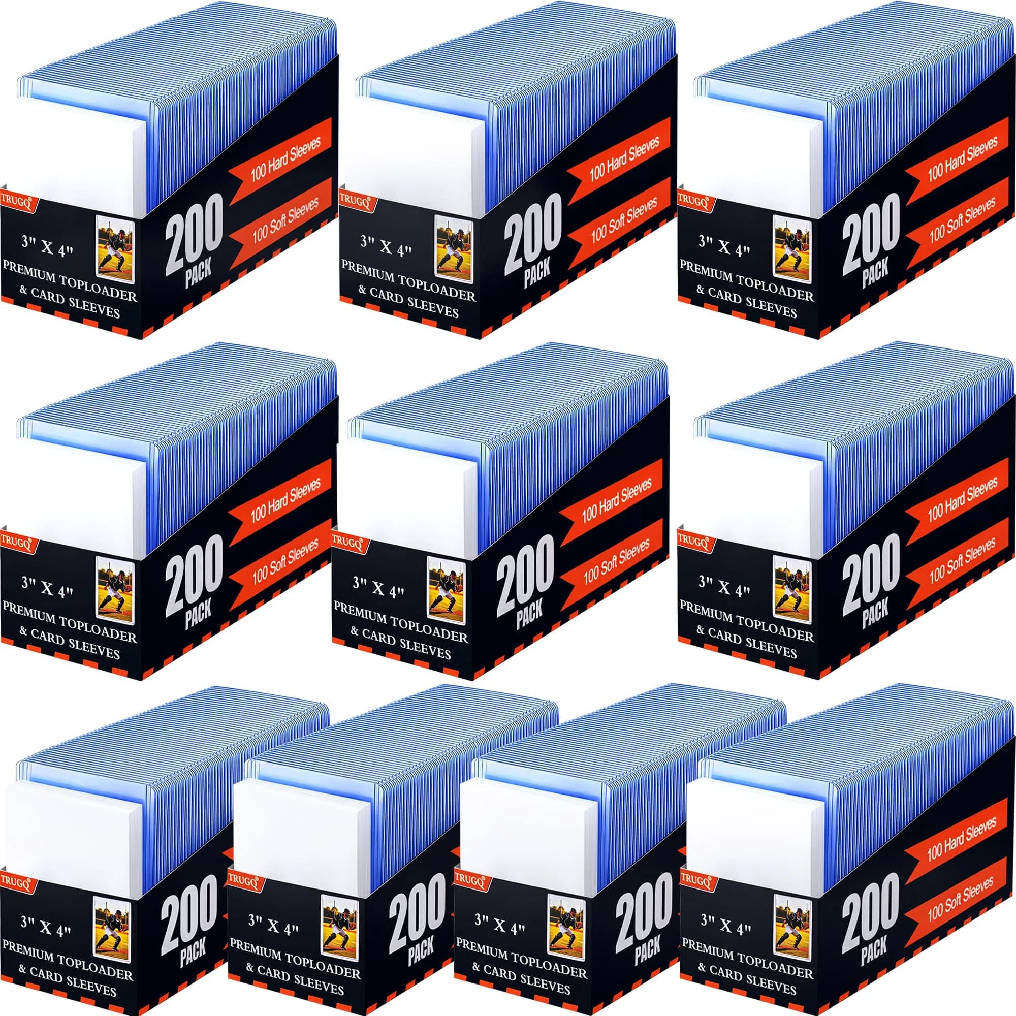 TRUGQ Card Sleeves Toploaders Set (200 Count) | 3" x 4" Hard Plastic Protectors with Soft Sleeves for Baseball, Sports, K-Pop Cards — 1000 Hard Sleeves+1000 Soft Sleeves