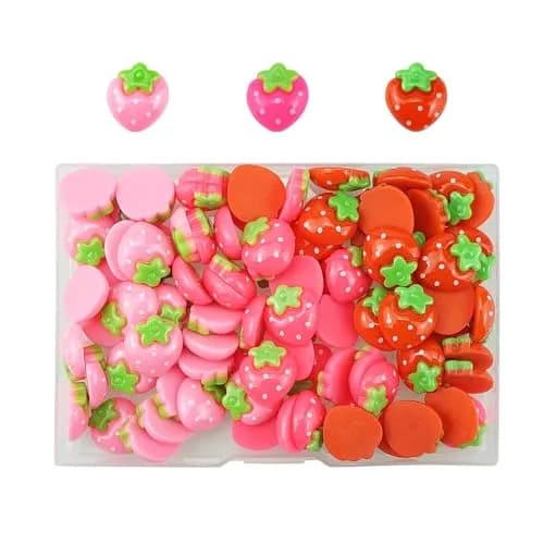SaktopDeco Resin Strawberry 90 PCS Flat Back Embellishments for Crafts Accessories | Bright, Flat Back, No Holes thumbnail 1