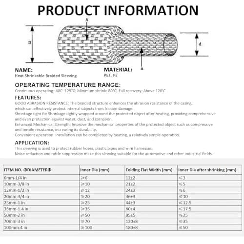 ROCKDIG 20 FT 1/4 inch 2:1 Heat Shrinkable Braided Sleeving | Abrasion & Moisture Protection, Flexible Wiring Harness Sleeve thumbnail 2