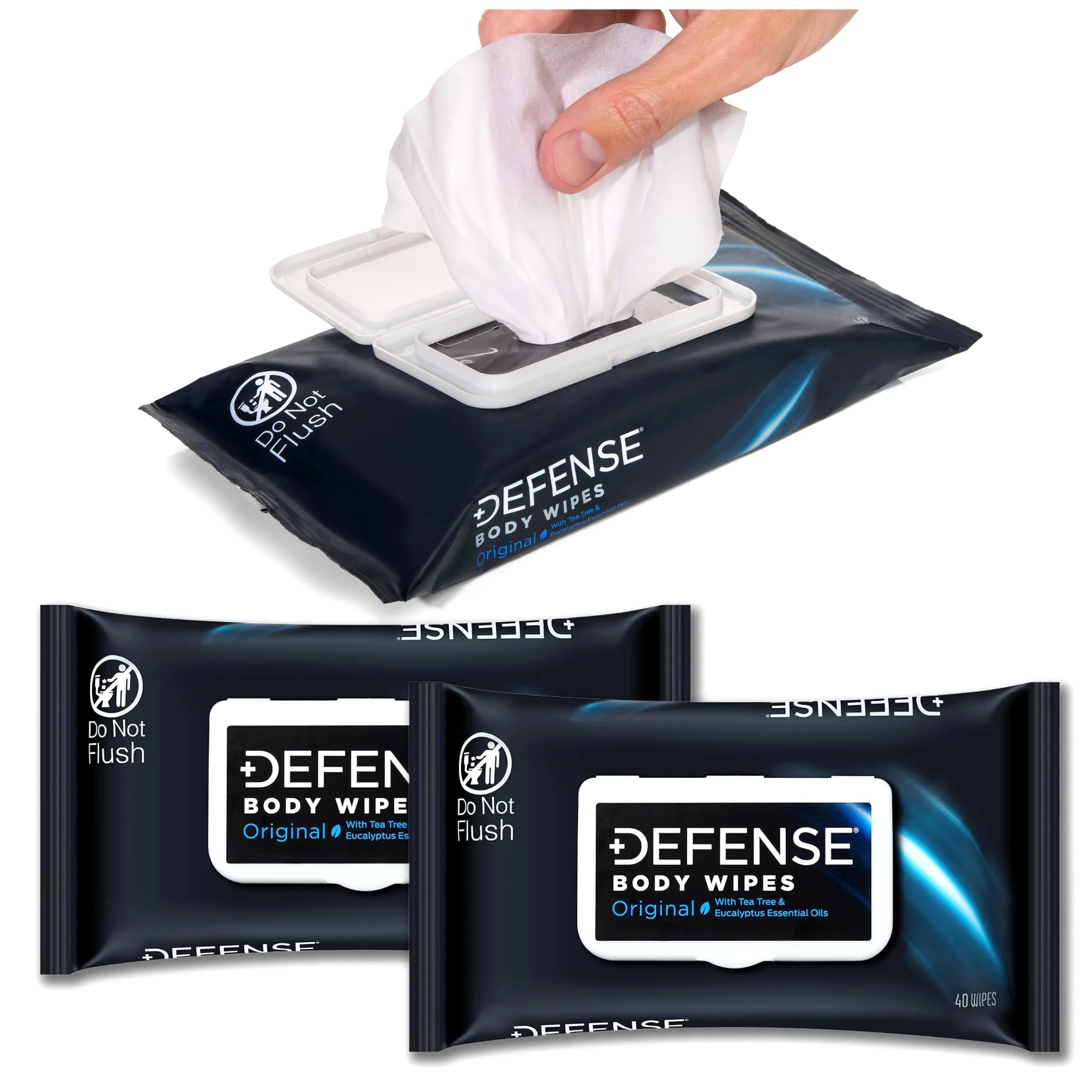 Defense Soap All Natural Body Wipes 2PK with Tea Tree Oil | 80 Count (Pack of 2) | Cleanses Bacteria & Fungus — Wipes