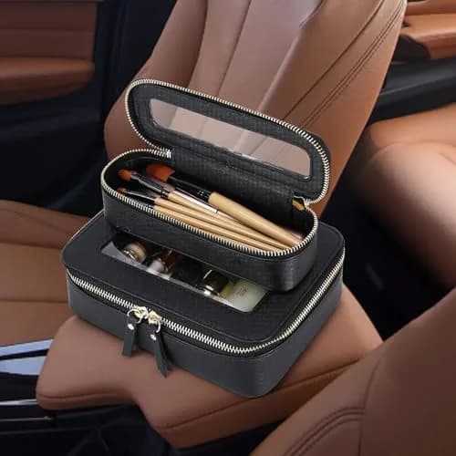 Pinkmik Travel Clear Makeup Bag Set (Black, M+SLIM) | TSA Approved Organizer with Waterproof Faux Leather thumbnail 6