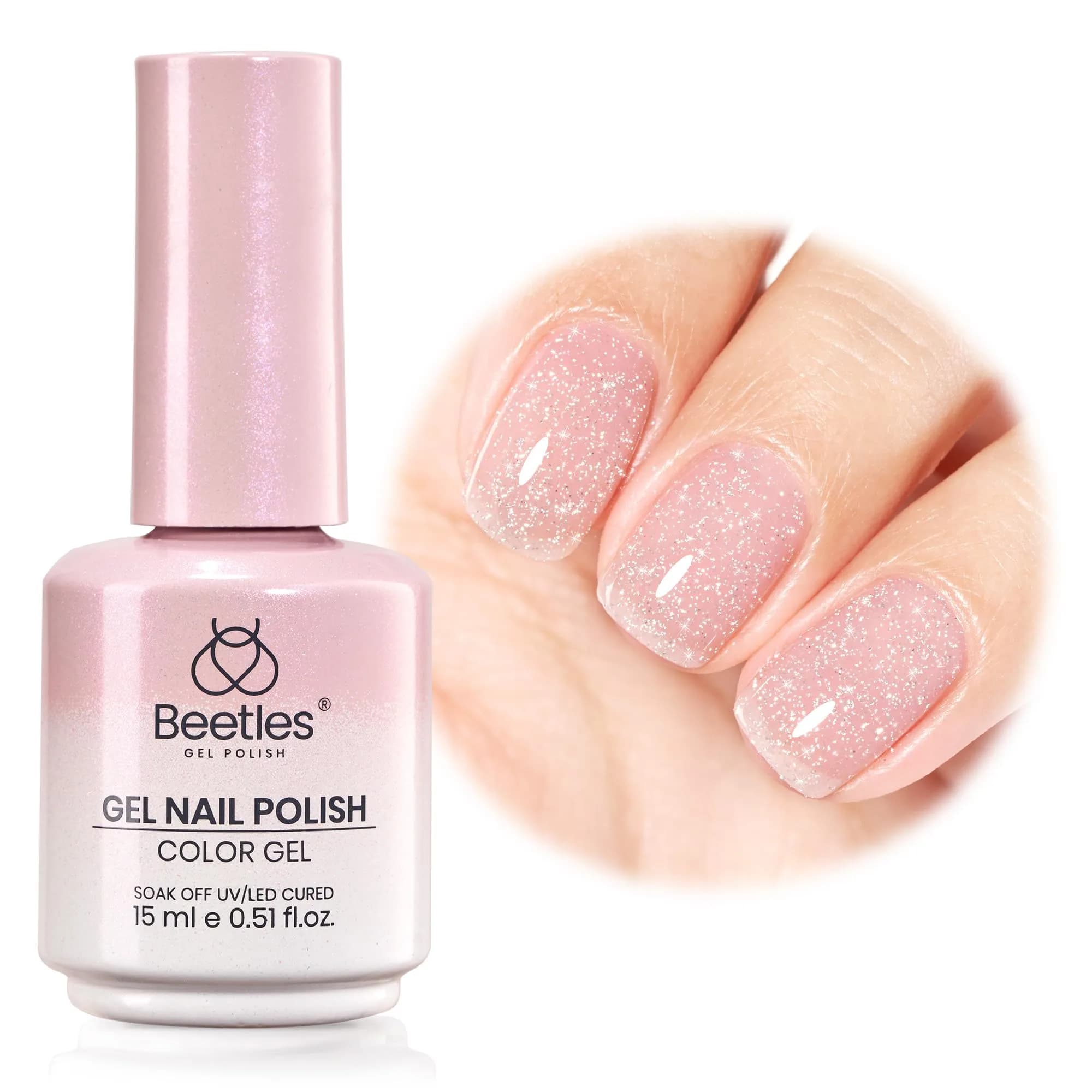Beetles Gel Polish Ruby Cherry Burgundy Dark Red Gel Nail Polish 9ml (0.3 Fl Oz) | Fall Limited Color, Long-Lasting Glossy Finish — B - Nude Pink | Soft Glow Fragments