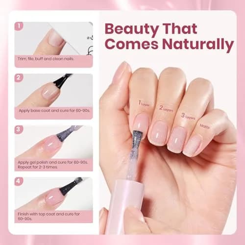 Beetles Nude Gel Nail Polish, Soft Glow Fragments 15ML (0.51 Fl Oz) | Shimmer Pink Jelly Gel thumbnail 6