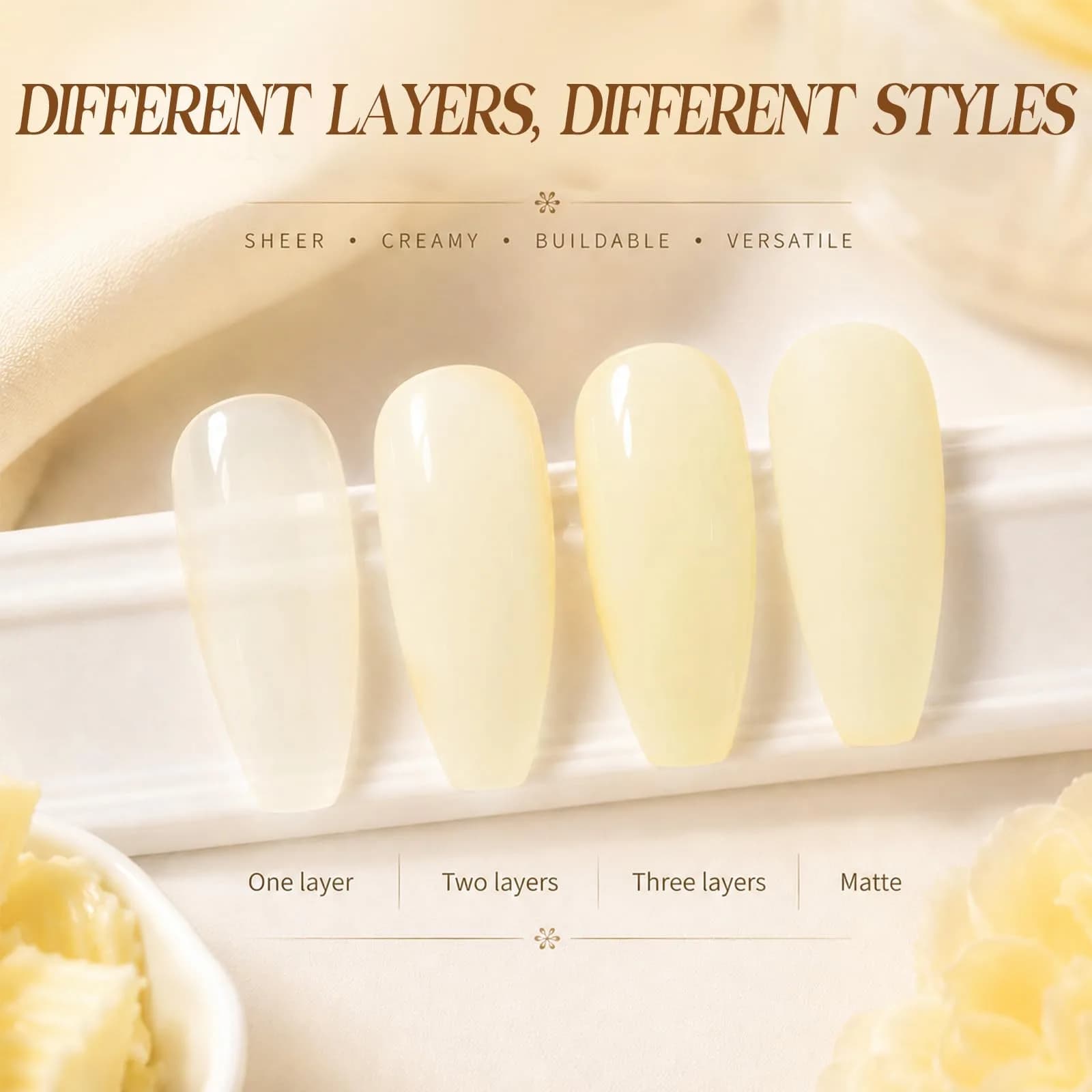 Beetles Butter Veil Yellow Jelly Gel Nail Polish 15ml | Sheer Translucent Effect thumbnail 2