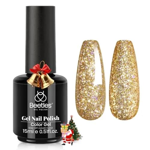 Beetles Gold Gel Nail Polish Sparkling Glitter Reflective Purple 15ml | Starlit Gold Glitter Gel Polish — D - Flakie Blue | Starlit Gold