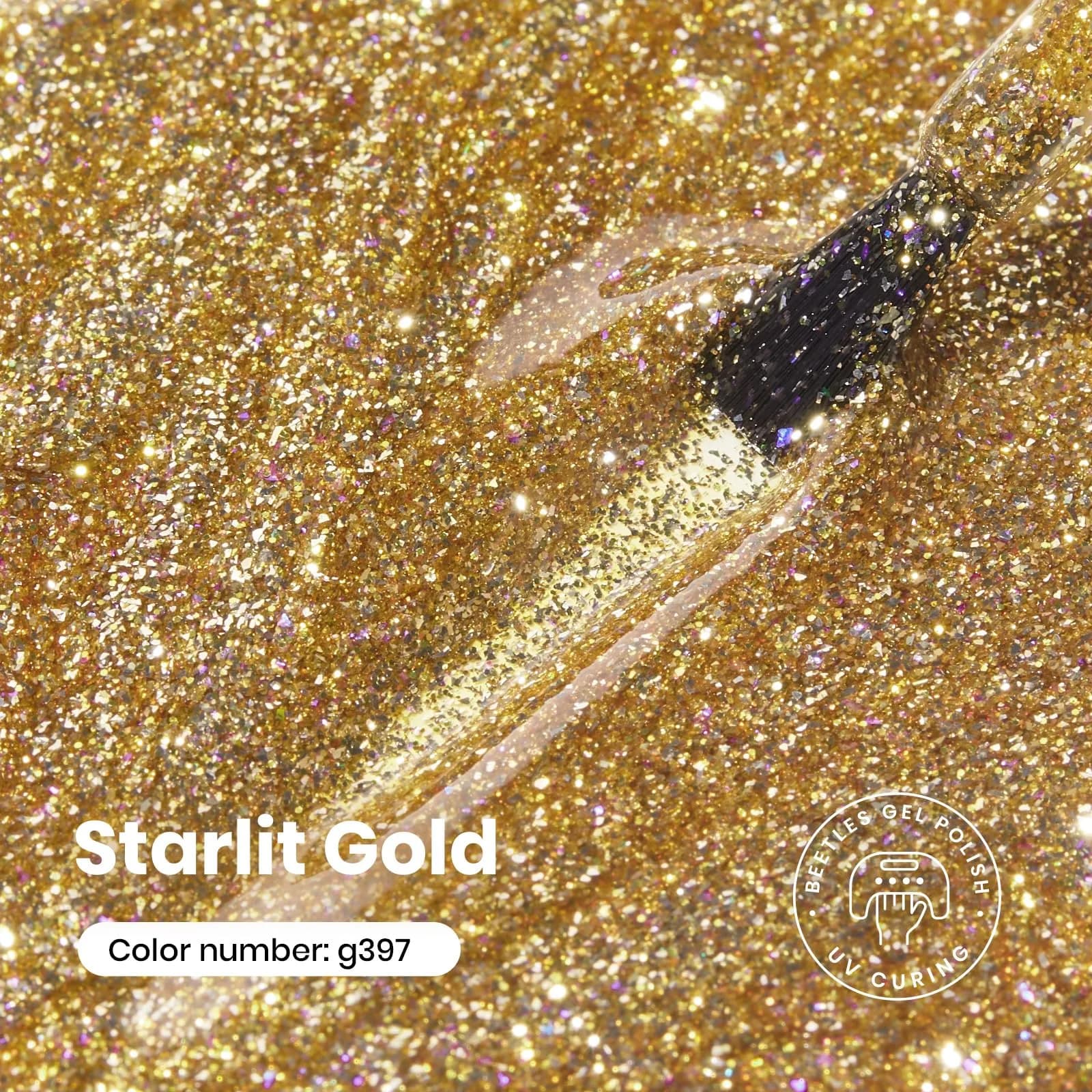 Beetles Gold Gel Nail Polish Sparkling Glitter Reflective Purple 15ml | Starlit Gold Glitter Gel Polish