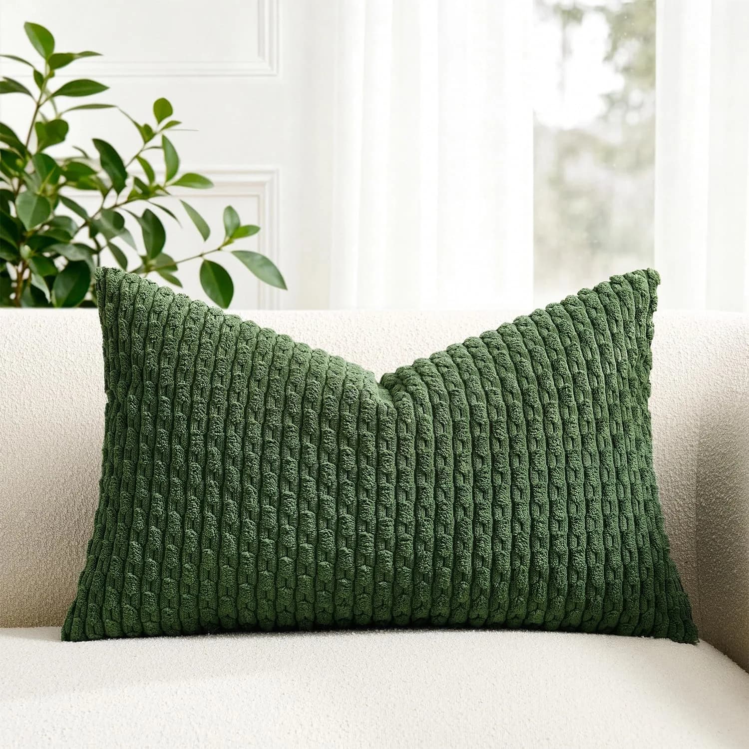 K KEVIN TEXTILE Soft Corduroy Lumbar Pillow Cover 24"x14" | Modern Boho Decor — Moss Green / 24" x 14"