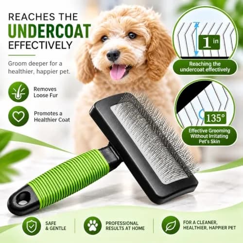 DSKRUI Large Slicker Brush for Dogs & Cats with Long Hair | 12.3cm (4.8 oz) Green thumbnail 3