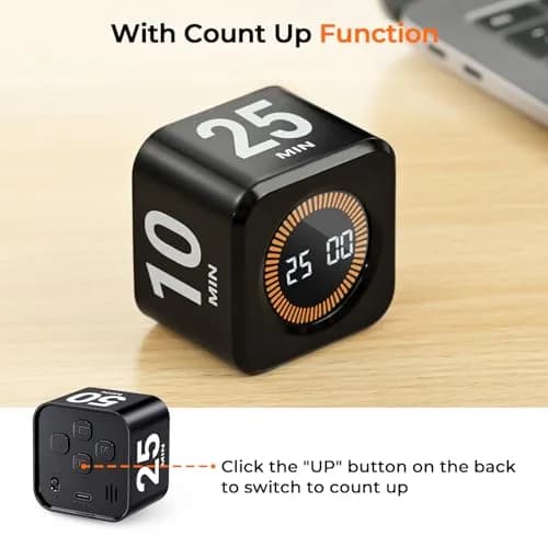 EooCoo Rotating Flip Timer 5/10/25/50 Min, USB-C Rechargeable, Visual Countdown & Stopwatch | ADHD Tools for Study & Work thumbnail 8