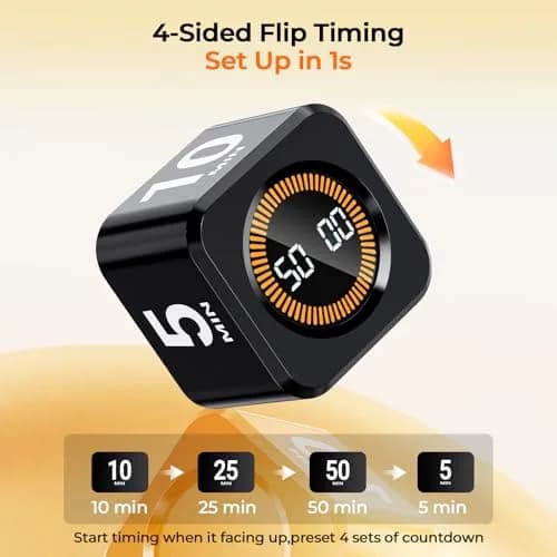 EooCoo Rotating Flip Timer 5/10/25/50 Min, USB-C Rechargeable, Visual Countdown & Stopwatch | ADHD Tools for Study & Work thumbnail 3