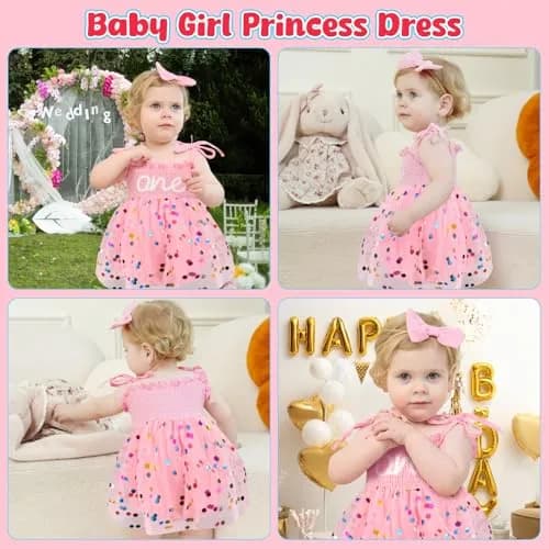 HONGTEYA Baby Girl 1st Birthday Romper Tulle Dress with Headband - 12-18 Months thumbnail 2