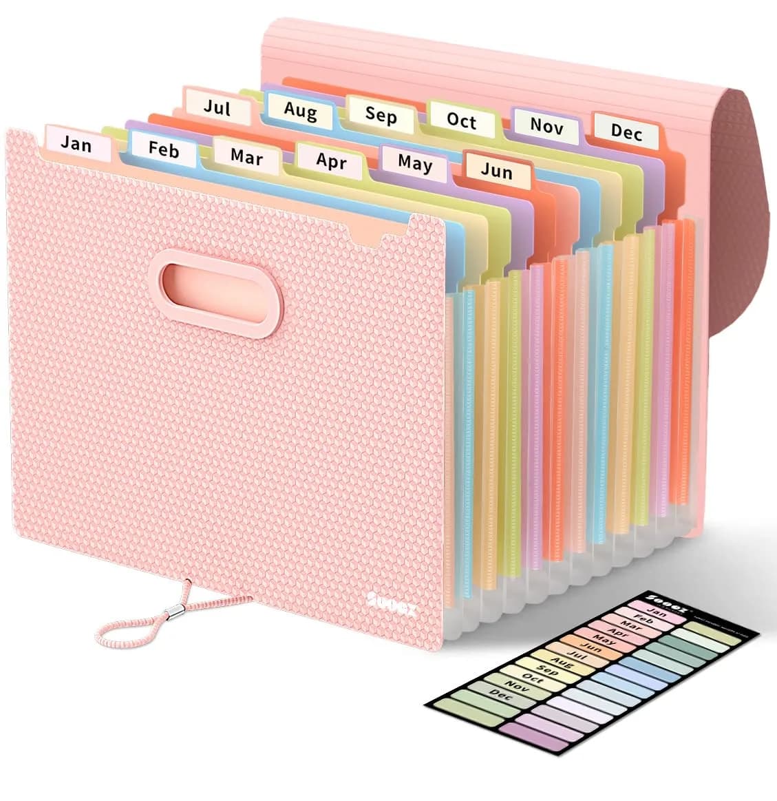 Sooez Accordion File Organizer 13-Pocket Letter Size | Deeper Pockets Keep Index Tabs Visible — Pink Pastels With Rainbow Pockets