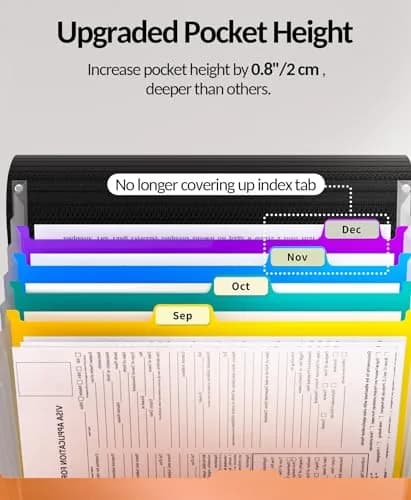 Sooez Accordion File Organizer 13-Pocket Letter Size | Deeper Pockets Keep Index Tabs Visible thumbnail 3