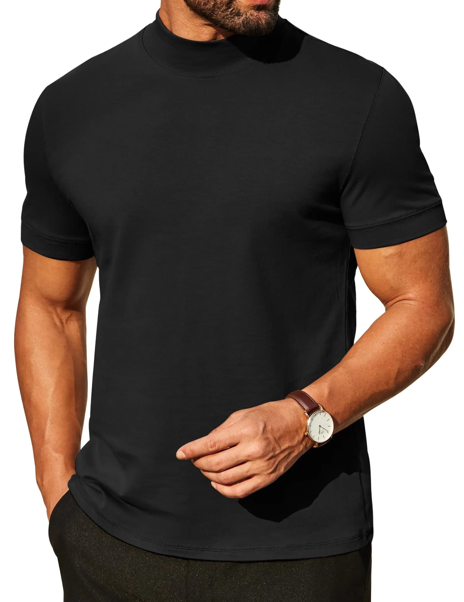 COOFANDY Heavy Weight Cotton Mock Turtleneck for Men Short Sleeve | Casual & Versatile