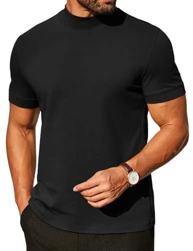 COOFANDY Heavy Weight Cotton Mock Turtleneck for Men Short Sleeve | Casual & Versatile thumbnail 1