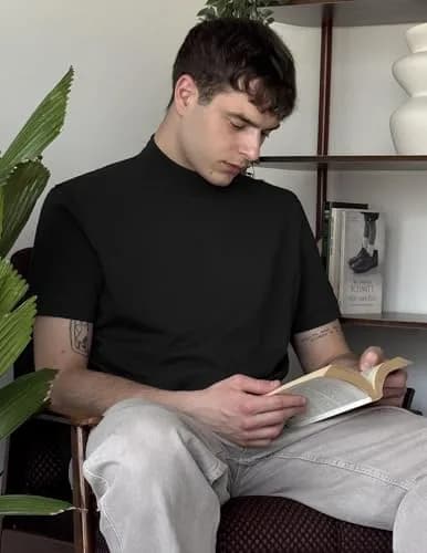 COOFANDY Heavy Weight Cotton Mock Turtleneck for Men Short Sleeve | Casual & Versatile thumbnail 2