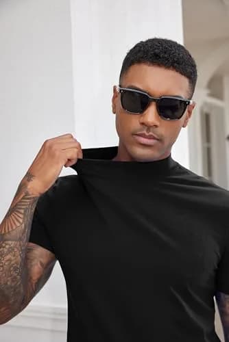 COOFANDY Heavy Weight Cotton Mock Turtleneck for Men Short Sleeve | Casual & Versatile thumbnail 3