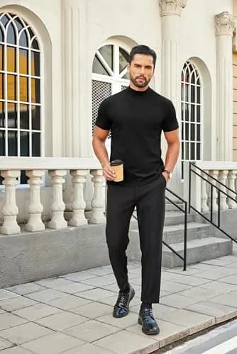 COOFANDY Mock Turtleneck for Men Heavy Weight Cotton Short Sleeve | Casual Regular Fit thumbnail 5