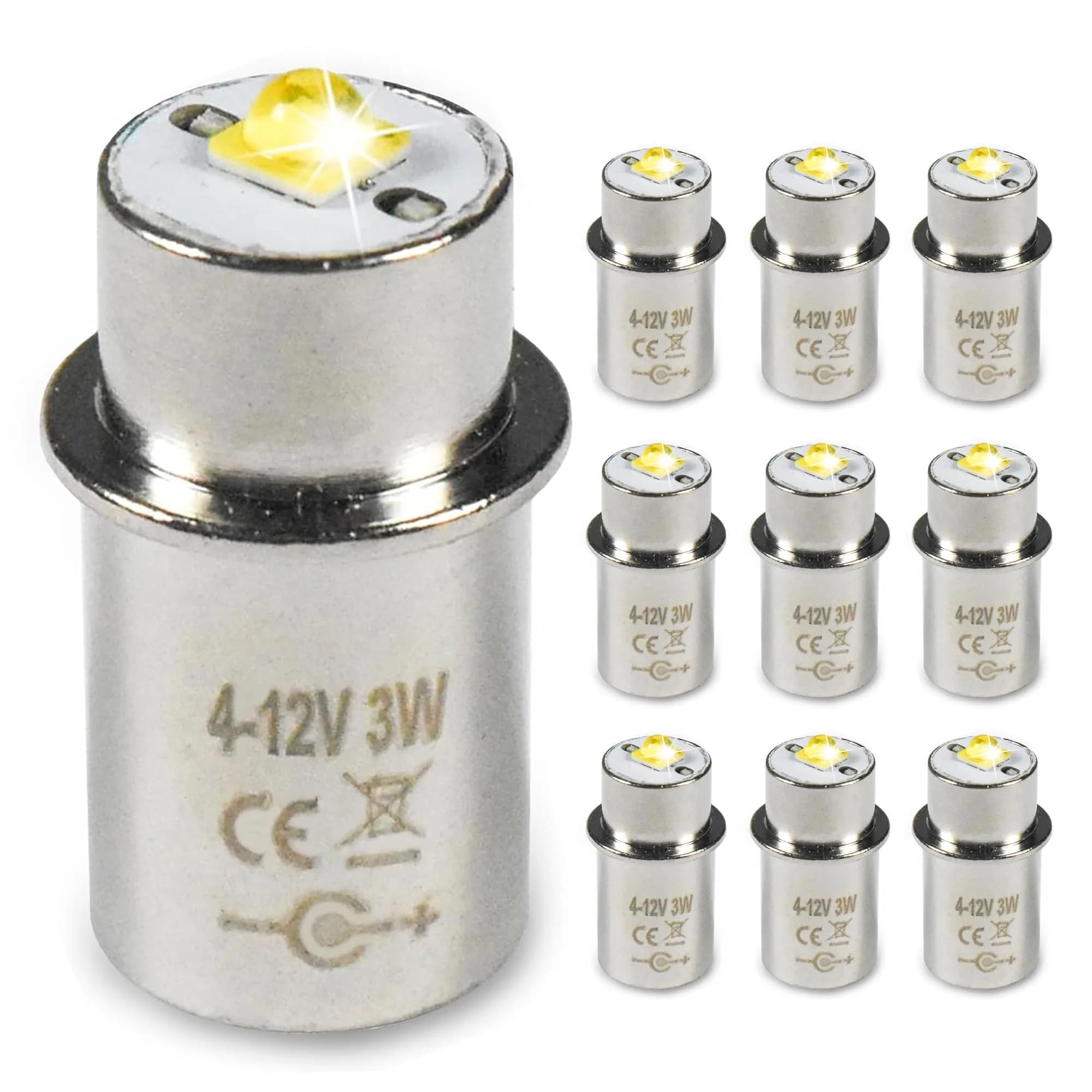 HQRP 10-Pack High Power 3W LED Bulb Compatible with Maglite 3D 4D 5D 6D / 3C 4C 5C 6C / 3-4-5-6 D/C Cell Torch Flashlights - main product image