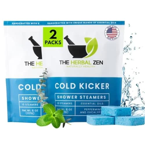 The Herbal Zen Cold Kicker Shower Steamers Aromatherapy Relief - 20 Pack | Eucalyptus & Peppermint Vapor Tablets for Sinus Relief thumbnail 1
