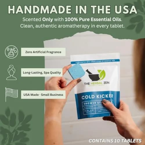 The Herbal Zen Cold Kicker Shower Steamers Aromatherapy Relief - 20 Pack | Eucalyptus & Peppermint Vapor Tablets for Sinus Relief thumbnail 2