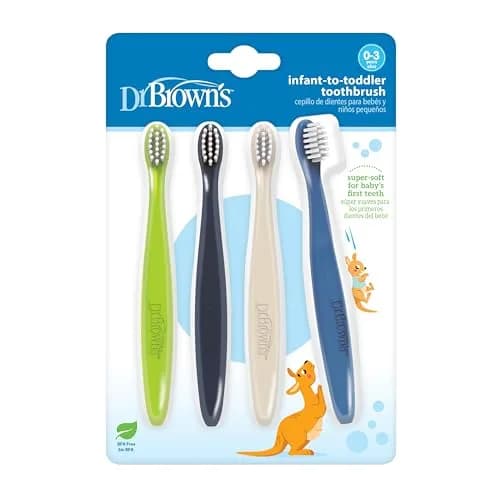 Dr. Brown's Infant-to-Toddler Toothbrush Set Soft & Gentle Manual Toothbrushes for Baby 0-3 Years – 4-Pack thumbnail 1