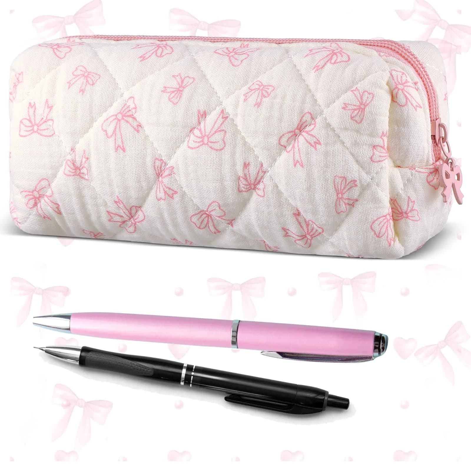 Sherr Coquette Bow Pencil Case Pink Bow 7.48 Inch | Lightweight & Travel Friendly - main product image