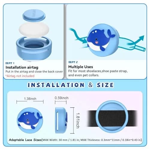 BIQIRE AirTag Shoes Holder 2-Pack (Blue & Pink) | Waterproof Silicone Case for Kids Shoelaces thumbnail 6