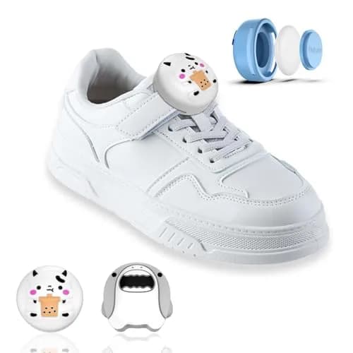 BIQIRE AirTag Shoes Holder 2 Pack | Waterproof Silicone Cartoon Cute Airtag Case for Kids Shoelaces & Straps (White & Grey) thumbnail 1