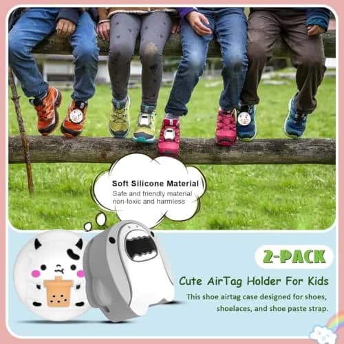 BIQIRE AirTag Shoes Holder 2 Pack | Waterproof Silicone Cartoon Cute Airtag Case for Kids Shoelaces & Straps (White & Grey) thumbnail 2