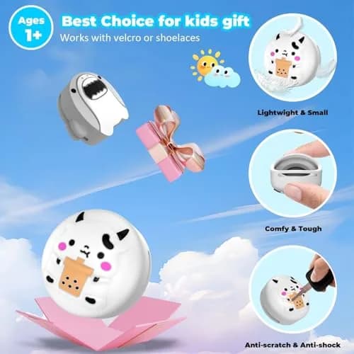 BIQIRE AirTag Shoes Holder 2 Pack | Waterproof Silicone Cartoon Cute Airtag Case for Kids Shoelaces & Straps (White & Grey) thumbnail 4