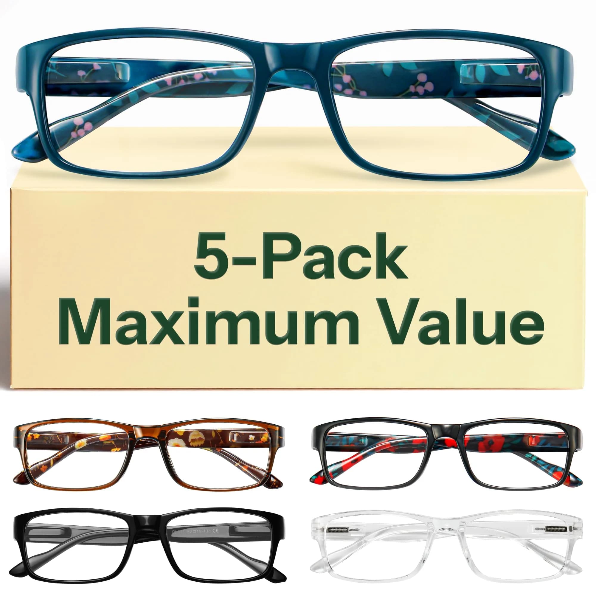 Gaoye 2.5 Professional Reading Glasses for All Day with Blue Light Protection | 5-Pack Flower Vibes