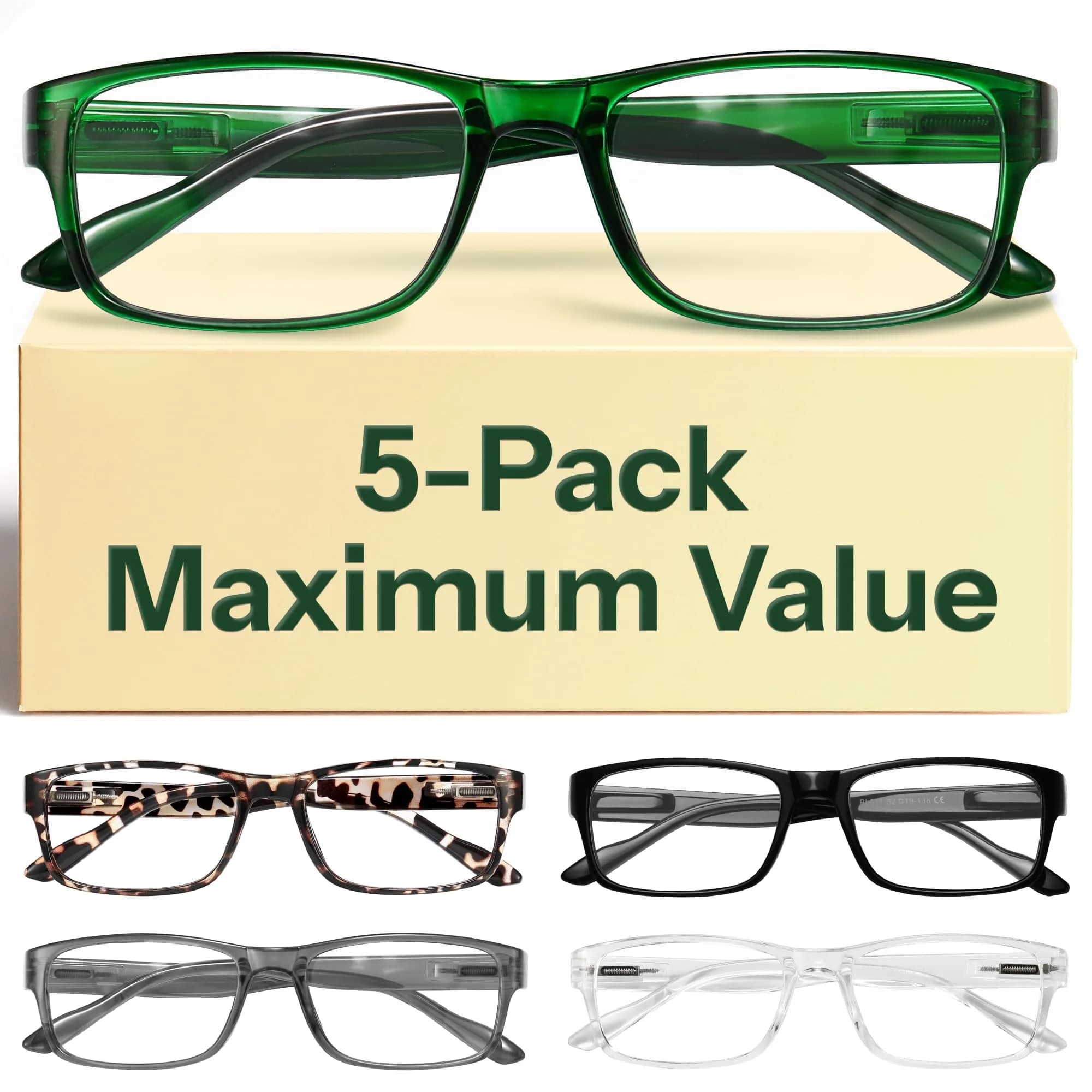 Gaoye 2.0 Professional Reading Glasses with Blue Light Protection, 5-Pack, 2.00x Magnification | Classic Rectangular Frames
