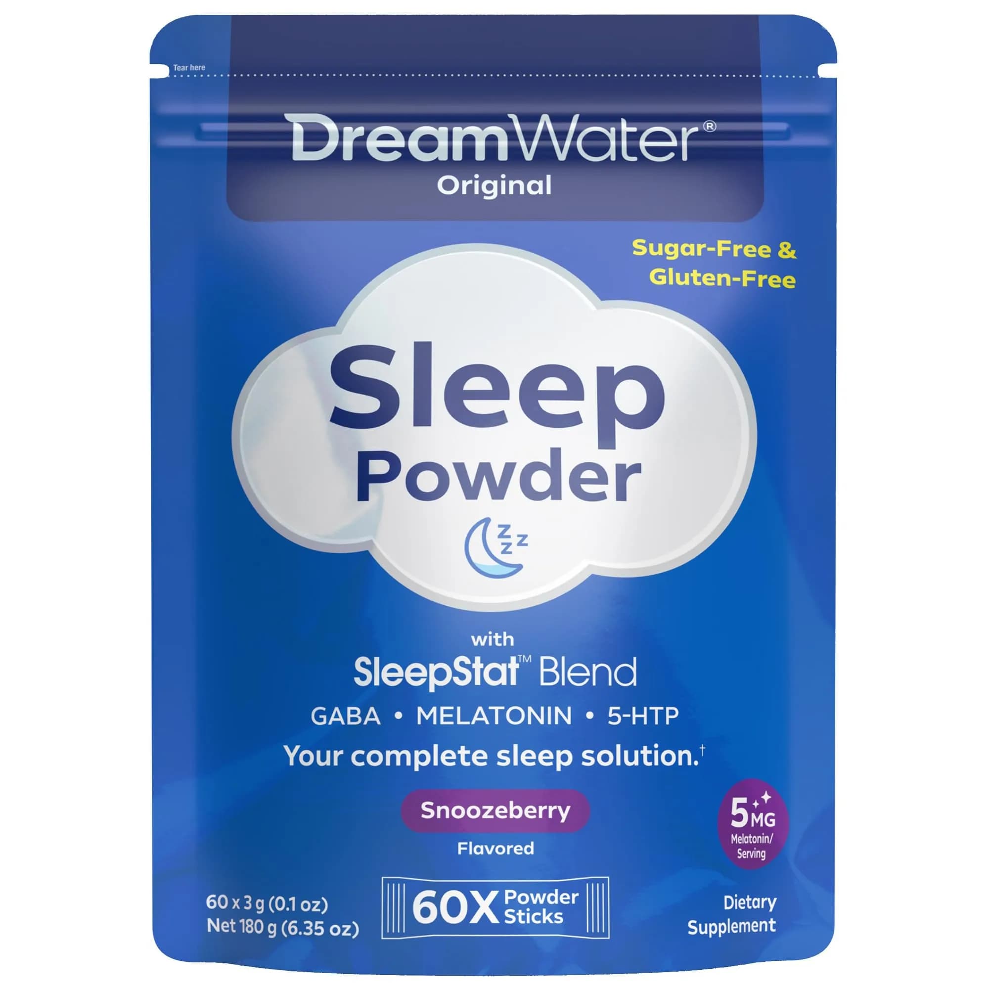 Dream Water Sleep Powder 60-Count | Sugar-Free, Gluten-Free, Natural Flavors, GABA, Melatonin, 5-HTP