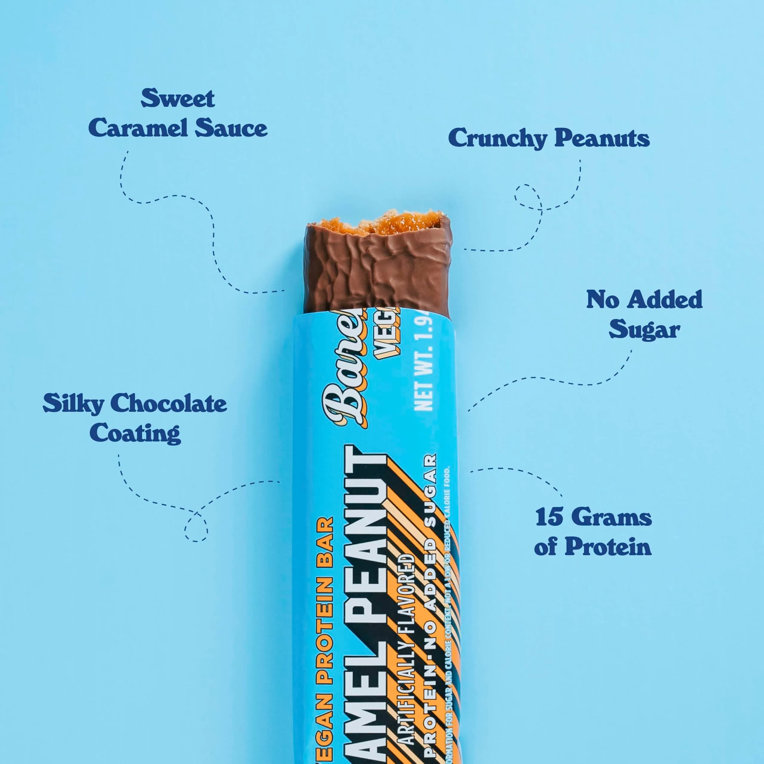 BAREBELLS Vegan Protein Bars Peanut Caramel 24 Count | Plant Based High Protein Snack thumbnail 3