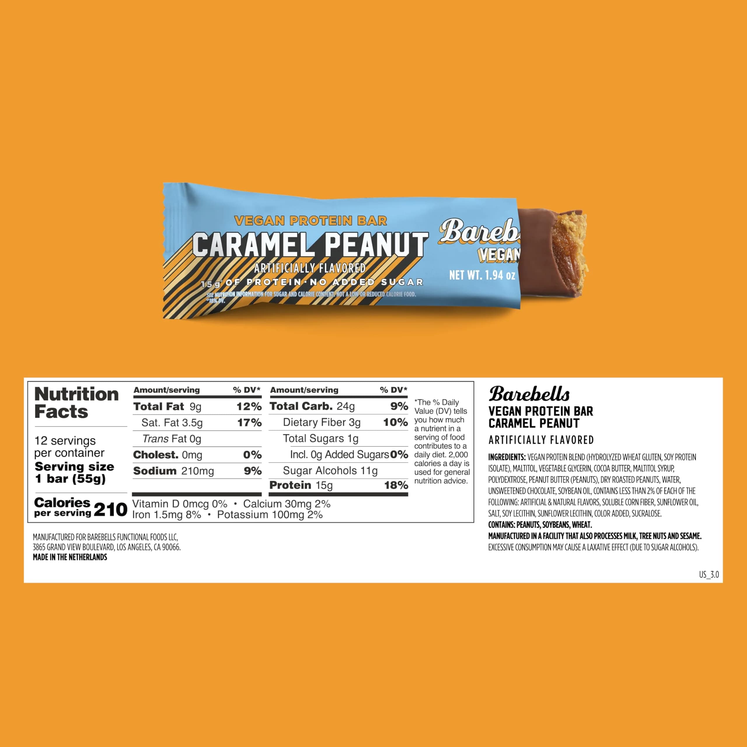 BAREBELLS Vegan Protein Bars Peanut Caramel 24 Count | Plant Based High Protein Snack thumbnail 6