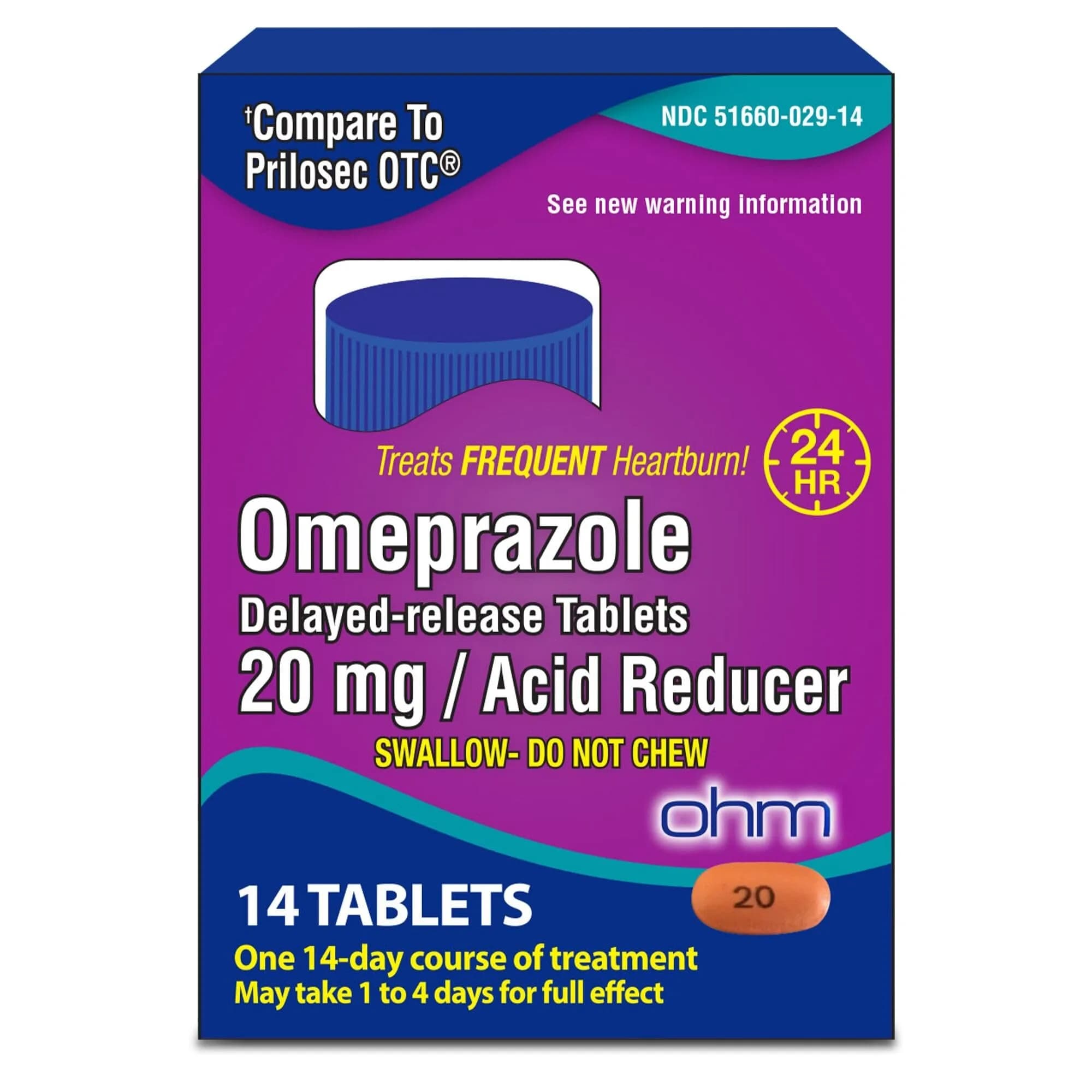 Ohm Omeprazole 20mg Delayed-Release Tablets 14 Count | Acid Reducer for Frequent Heartburn
