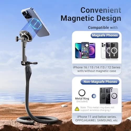 JJC Magnetic Flexible Arm with Clamp for MagSafe Phone & Action Camera | 313g (11oz) Bendable Mount thumbnail 2