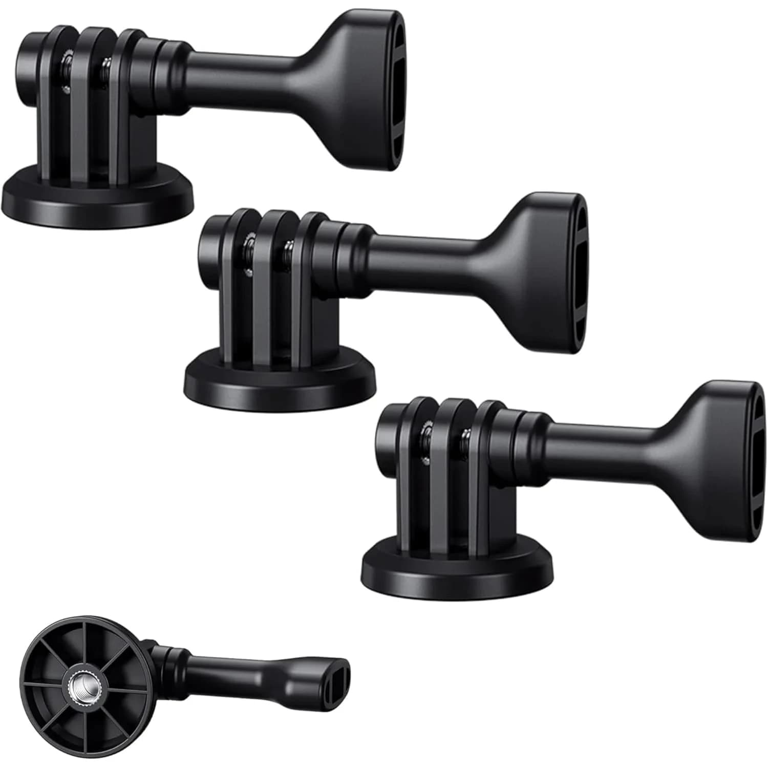 JJC 2-in-1 Action Camera Hot Shoe Mount Adapter with 1/4"-20 Hole & Tilt Adjustment | Black ABS Material — 3Pcs 1/4"-20 Tripod Mount Adapter
