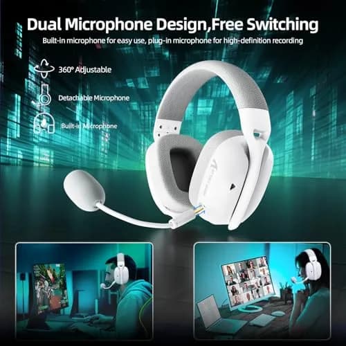 ATTACK SHARK L80 PRO Wireless Gaming Headset with Detachable Mic & Tri-Mode Connectivity (White) thumbnail 5