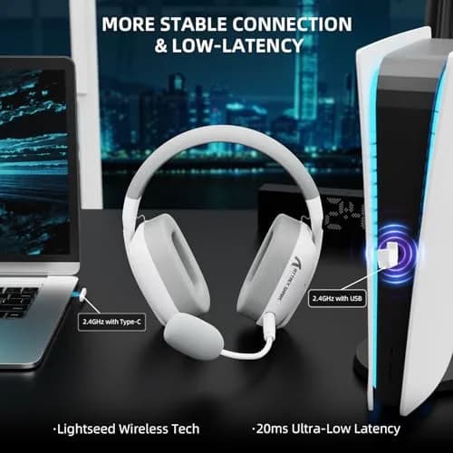 ATTACK SHARK L80 PRO Wireless Gaming Headset with Detachable Mic & Tri-Mode Connectivity (White) thumbnail 2