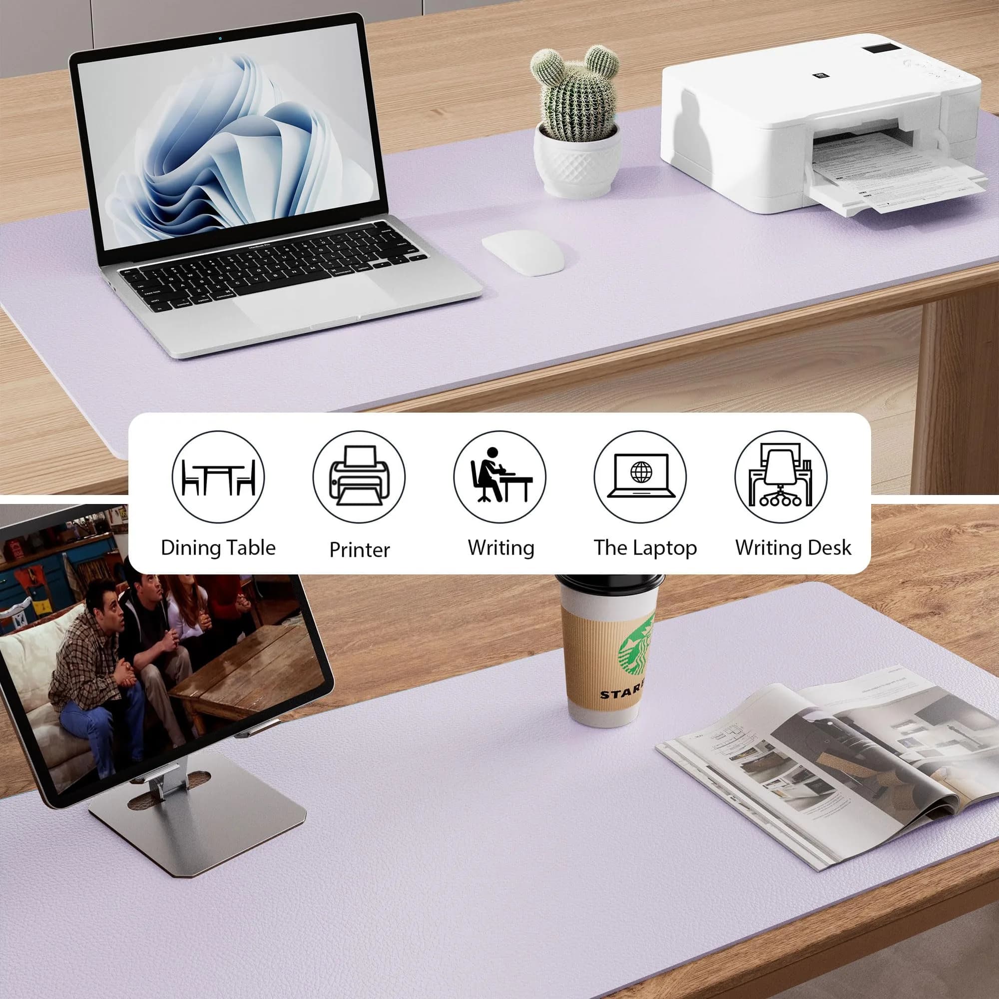 Aothia Large PU Leather Desk Pad Protector Soft Lavender 48" x 17" | Smooth Ink Flow Desk Pad thumbnail 5